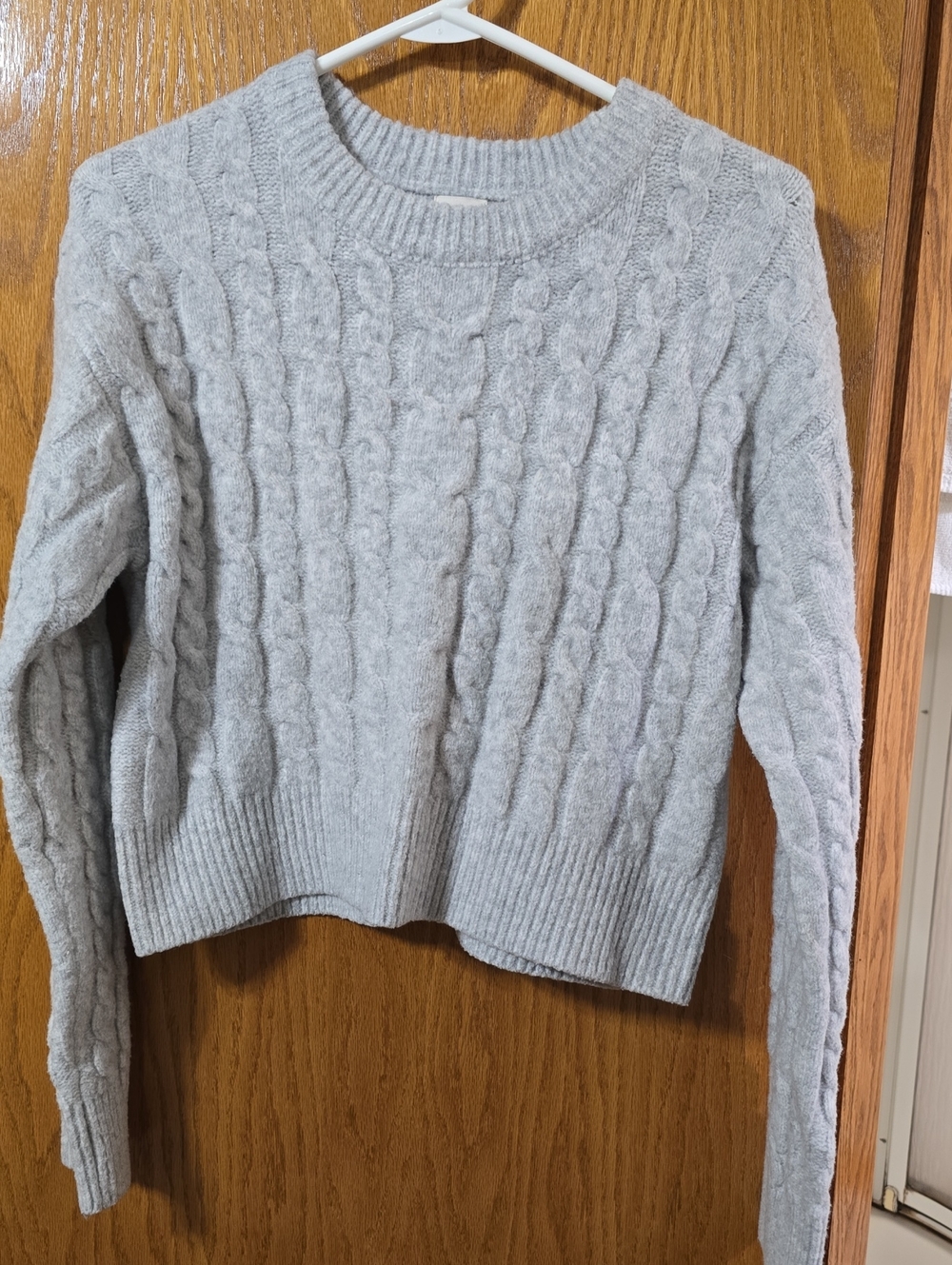 a new day Light Gray Cable-Knit Crewneck Sweater